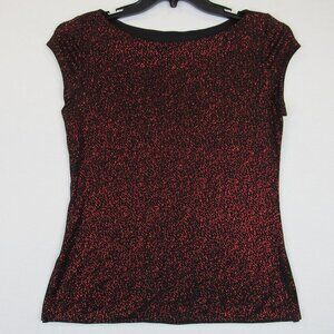 Formal Fashions Inc Glitter Top Women's Size 10 Red Black Cap Sleeve Boat Neck